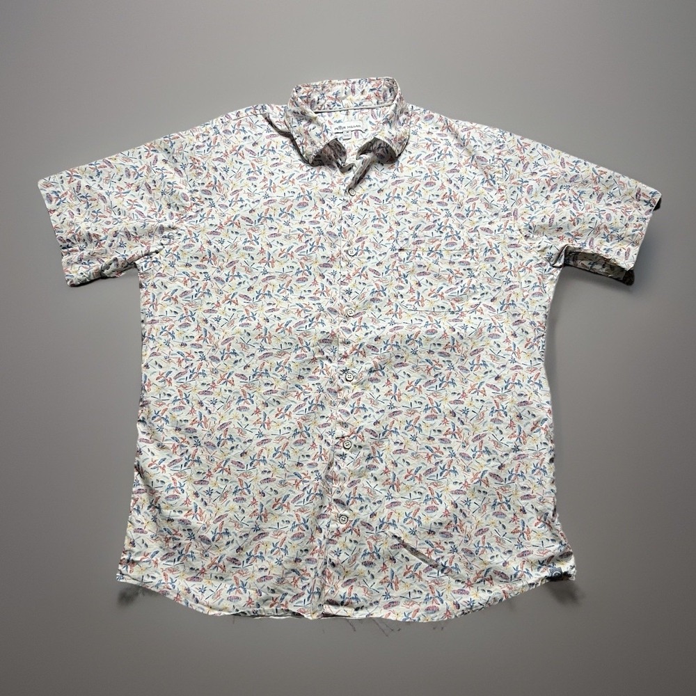 Peter Millar Stretch Button Shirt‎ Mens Medium Helicopter Cars All Over Print